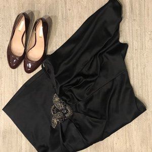 One Shoulder Black Satin Party Dress